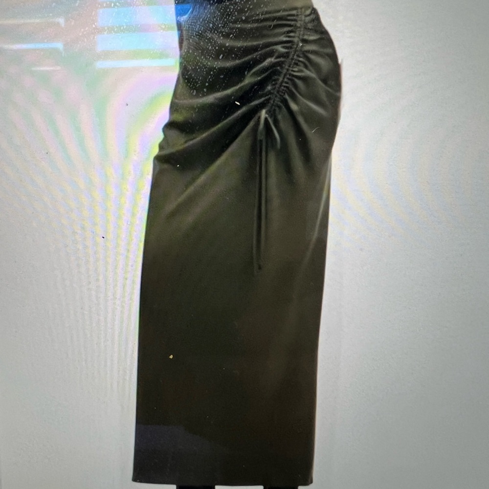 All Saints Tan Midi Pencil Skirt with Ruching for Night Out